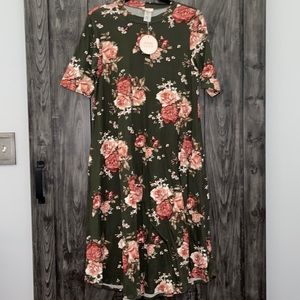 Short sleeve Olive green floral midi dress